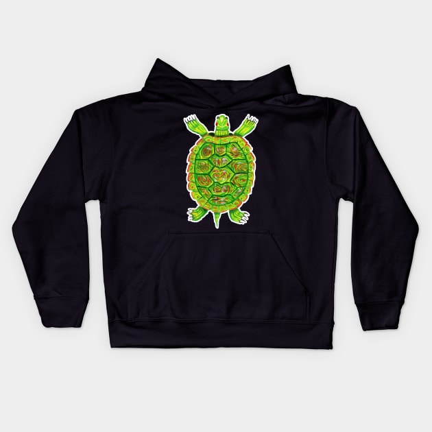 Psychedelic box turtle in acrylic Kids Hoodie by narwhalwall